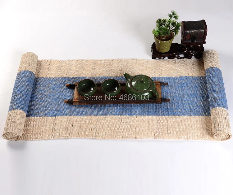 

Handmade Natural Ramie tea towel 200x40cm Blue color Tea Napkins Zen tea mat cloth for Tea Table Art