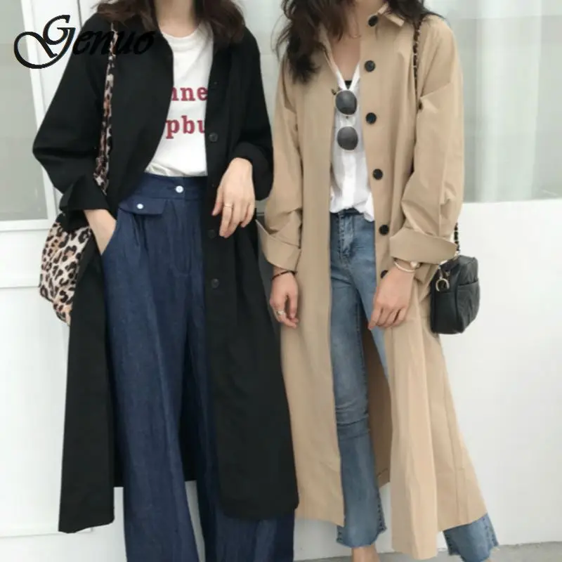 

Women Autumn Long Sleeve Double Breasted Long Trench Coat Female Pocket Straight Shirt Windbreaker Femme Hiver Overcoat