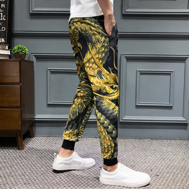 Мужские брюки с принтом Dragon повседневные облегающие шаровары в стиле хип хоп на