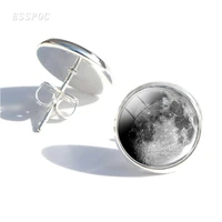 full moon earrings astronomy space post ear nail jewelry full moon ear stud glass dome earrings for women fashion gift