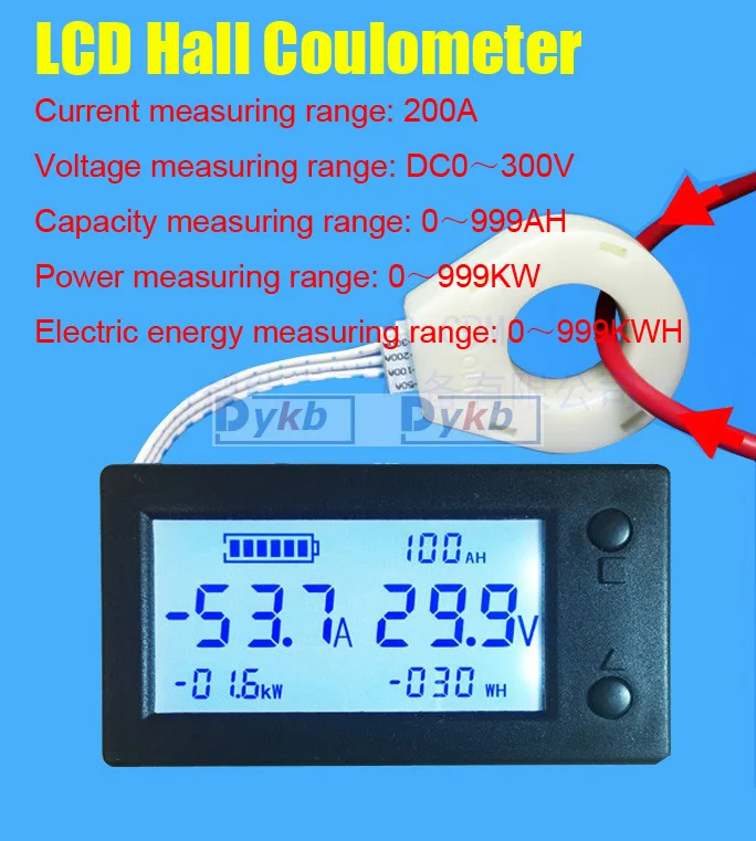 

DC 300V 200A Battery Monitor Combo Meter Digital Hall Sensor coulombmeter VOLT Ammeter Voltage Current Capacity Energy Power