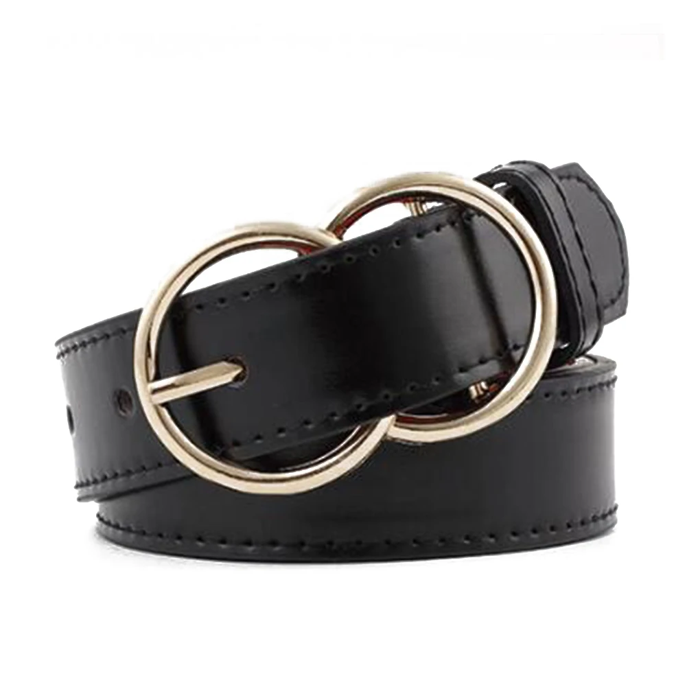 

Fashion Women Double Ring Belt Gold Buckle Waist Belts For Lady Jeans Skinny Thin Leather Straps High Quality Cinturon Mujer