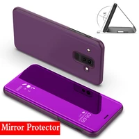 flip standing phone cases for huawei p20 p10 p9 plus clear view case full mirror leather case for mate10 pro 8 9pro honor 9 lite