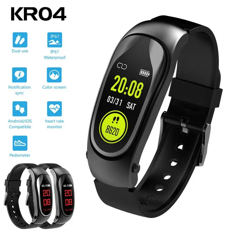 Спортивные обнаружения фитнес браслет с Bluetooth трекер Smart 2 в 1 гарнитура Поддержка