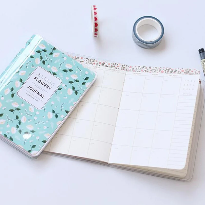Kawaii Grid Lined Notebook PVC Leather Cover Weekly Planner Diary Notepad Flower Journal Notes Kids Student Gift School Supplies |