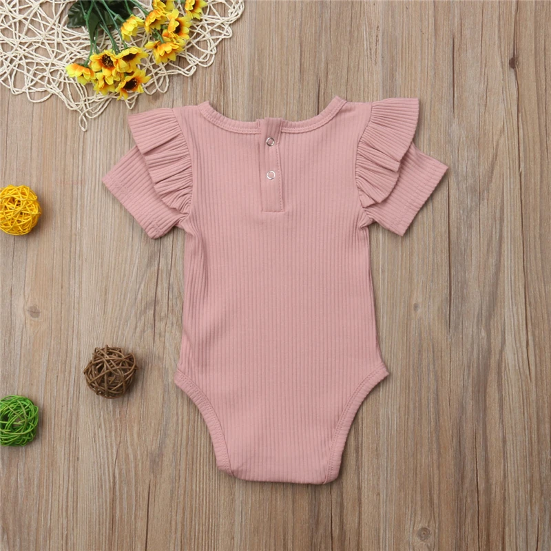 Baby Girl Bodysuits Hot Sale Newborn Clothing Solid Ruffle Knitted Jumpsuit Toddler Infant Bodysuit | Мать и ребенок