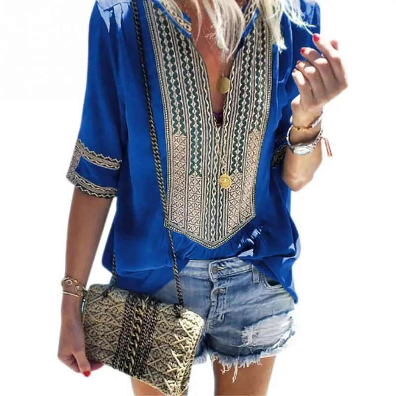 Женские футболки Топ с коротким рукавом в полоску винтажный этнический стиль