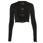 Укороченная футболка Rosetic Женская, готический топ с вырезами, черный клубный укороченный топ с пупком, облегающая Весенняя уличная одежда для девушек