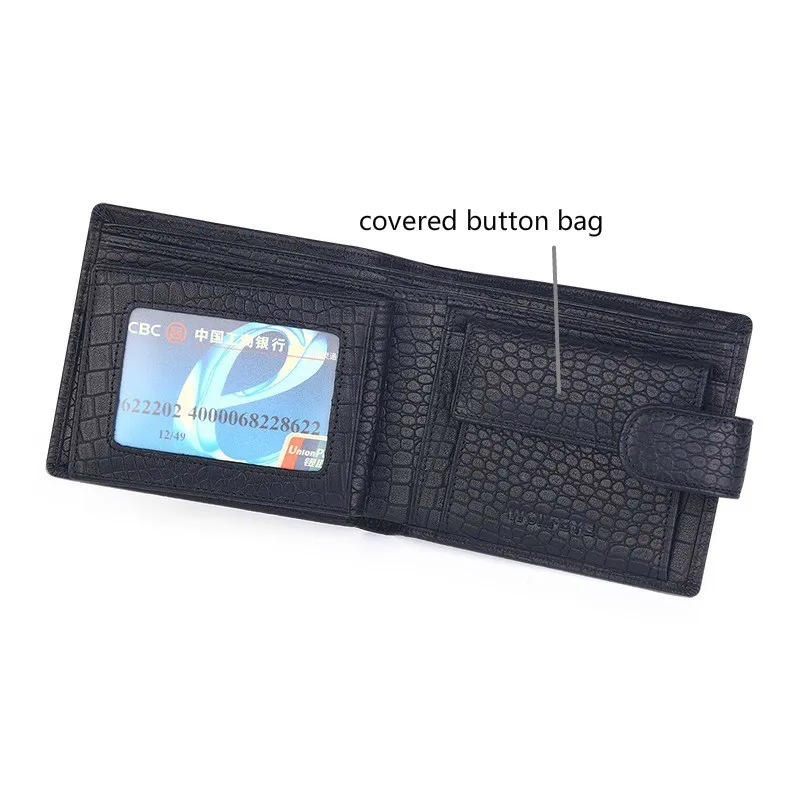 Черный мужской кошелек из натуральной кожи с рисунком крокодила держатель для