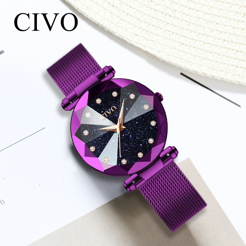 

CIVO Luxury Brand Ladies Crystal Watch Magnet Buckle Women Dress Watch Fashion Quartz Watch Female Stainless Steel Wristwatches