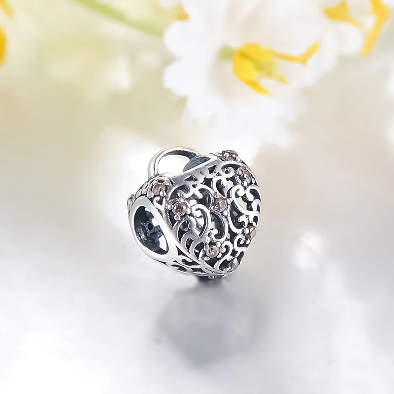 LZESHINE Сердце Ажурное Очарование серебряные бусины 925 пробы AAA кубический цирконий