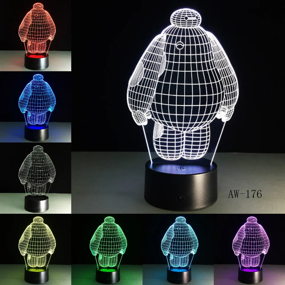 Hero Cartoon Baymax 3D Lamp Night Light USB LED Lighting Mulitcolor Holiday Souvenirs Luminaria Kids Toys Table luminaria AW-176 | Лампы и