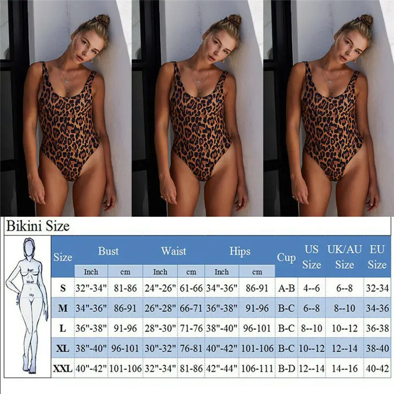 Женский леопардовый слитный купальник-монокини с эффектом пуш-ап 2019 | Спорт и