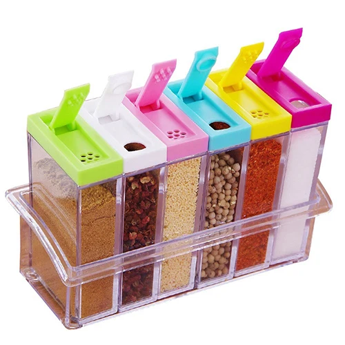 Transparent Spice Storage Containers Set of 6 Seasoning Shaker Jars Kitchen Condiment Bottles with Small/Large 2 Kinds |