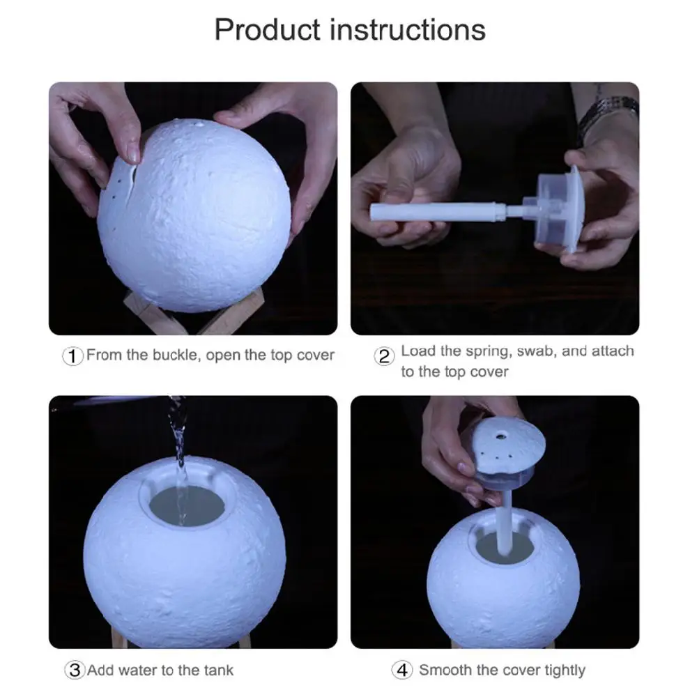 Фото Creative 880ML Air Ultrasonic Humidifier 3D Moon Lamp Light USB Charging LED Night Aroma Essential Oil Diffuser for Home Лампы и Creative 880ML Air Ultrasonic Humidifier 3D Moon Lamp Light USB Charging LED Night Aroma Essential Oil Diffuser for Home Лампы и