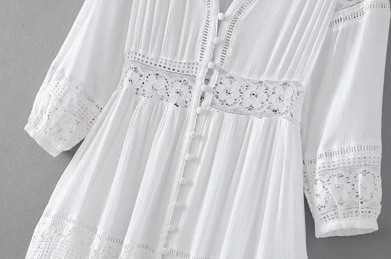 Женское длинное платье Boho белое кружевное с длинным рукавом лето 2019|Женские