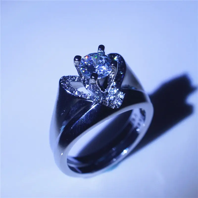 Luxury Female White Zircon Stone Heart Ring Set Delicate Fashion Bridal Wedding Engagement Jewelry For Women |