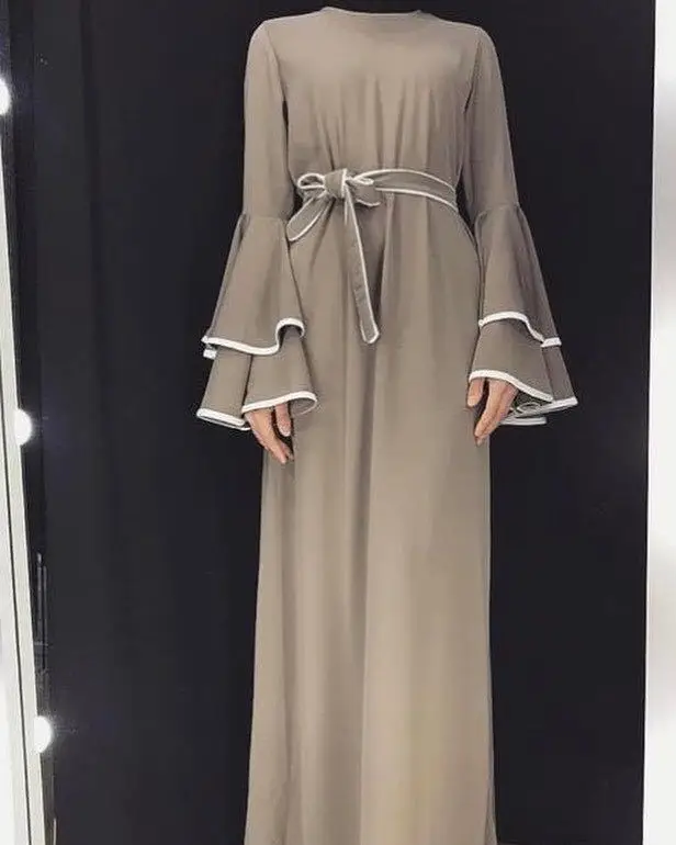 Мусульманские полосатые платья Abaya с расклешенными рукавами кардиган кимоно