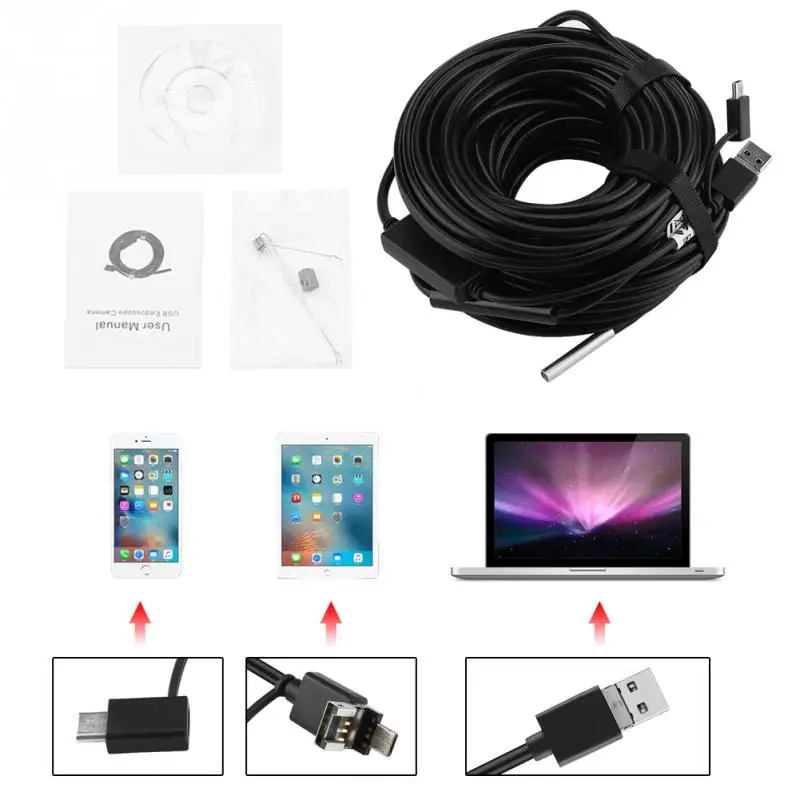 Хит продаж 1 шт. usb эндоскоп 20 метров 5 мм с водонепроницаемой камерой 720P для