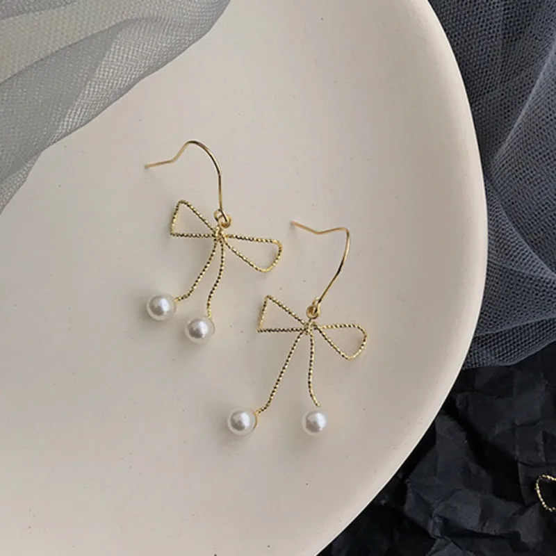 2019 новые модные темпераментные Изысканные милые висячие серьги с бантом и