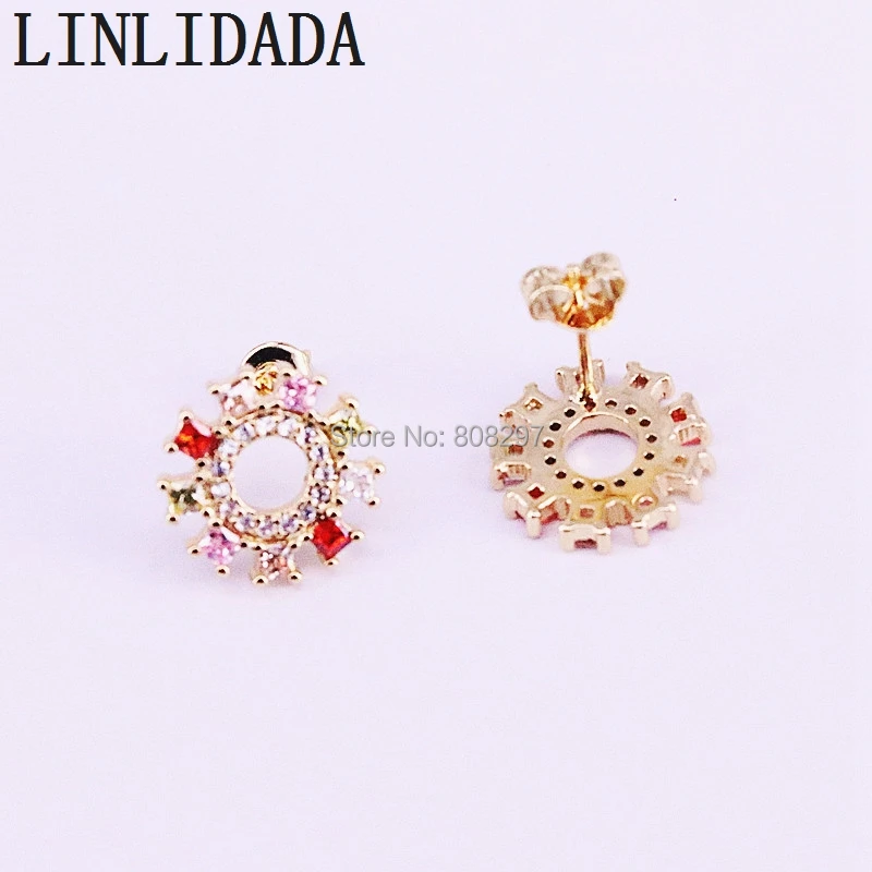 

8Pair 13mm, Trendy Rainbow Cz Paved Circle Stud Earrings Pretty Delicate Women Jewelry Gift