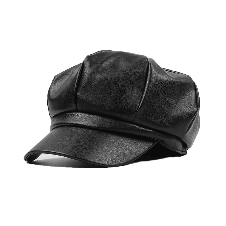 Fashion Bright PU Leather Newsboy Cap Mrs. Messer Painter Octagonal Detective Hat Visors Female Gorras Harajuku Wholesale |