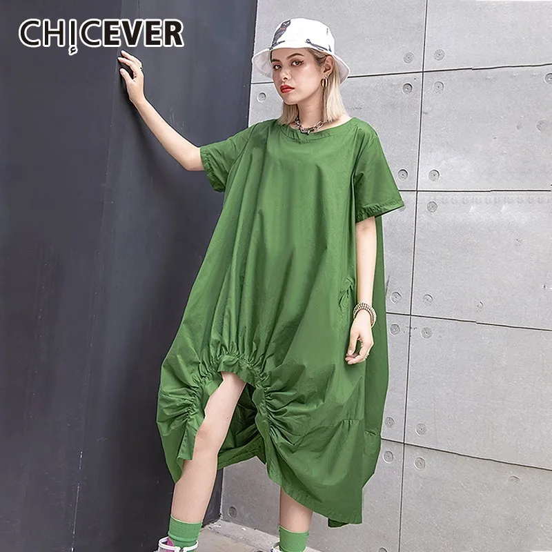 CHICEVER летнее Повседневное платье для женщин с круглым вырезом и коротким рукавом