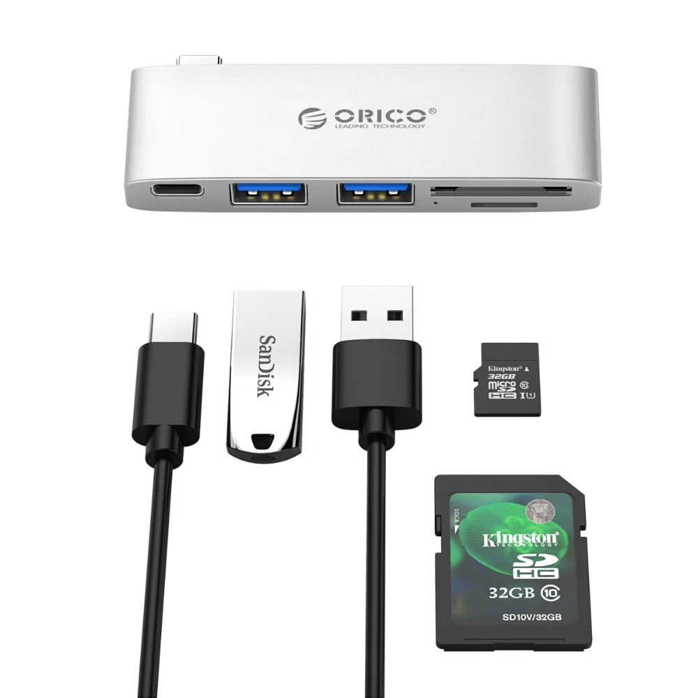 Orico 5 в 1 Алюминиевый сплав 2 Usb 3 0 порта type C концентратор для Tf/Sd кардридер зарядка PD