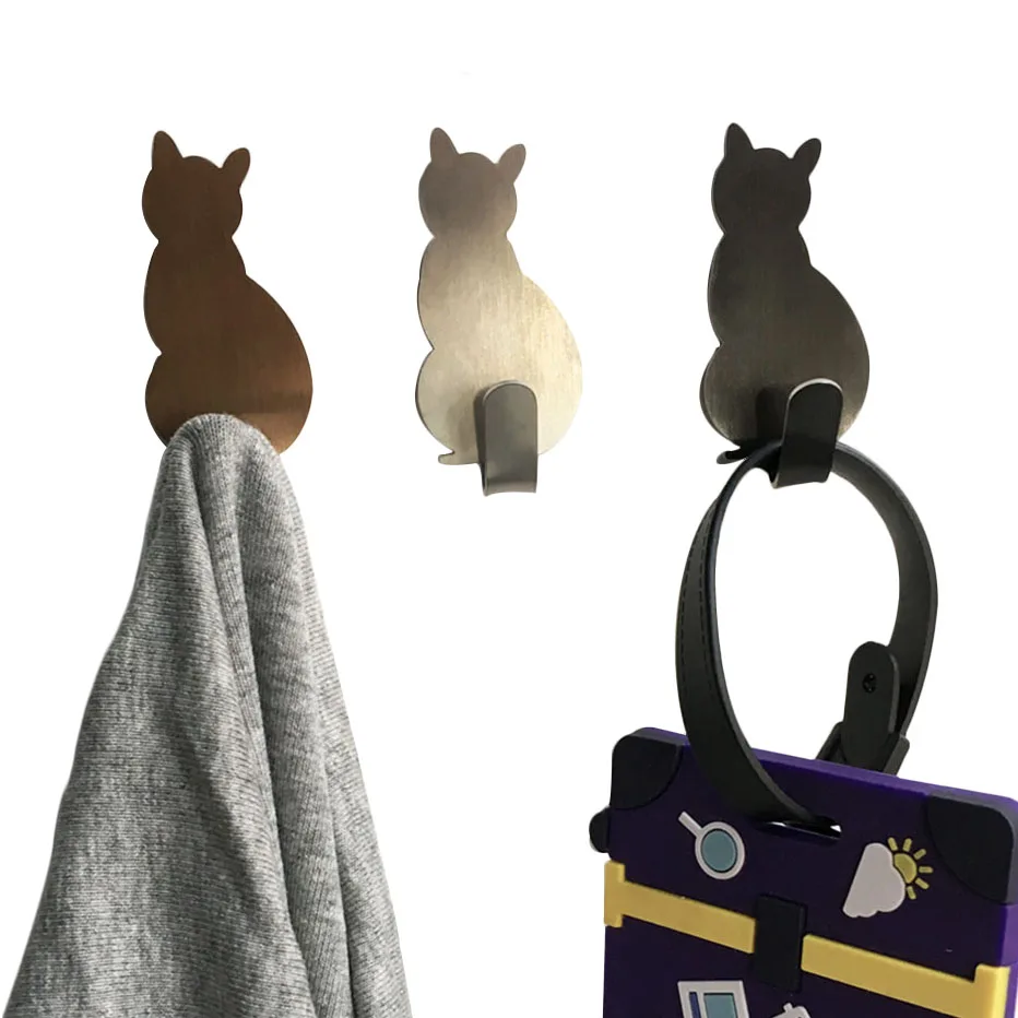 4pcs/lot Cute Hangers Cats Shape Stainless Steel Adhesive Hooks Wall Hanging Door Back Storage Rack for Coat Bags Towel | Дом и сад