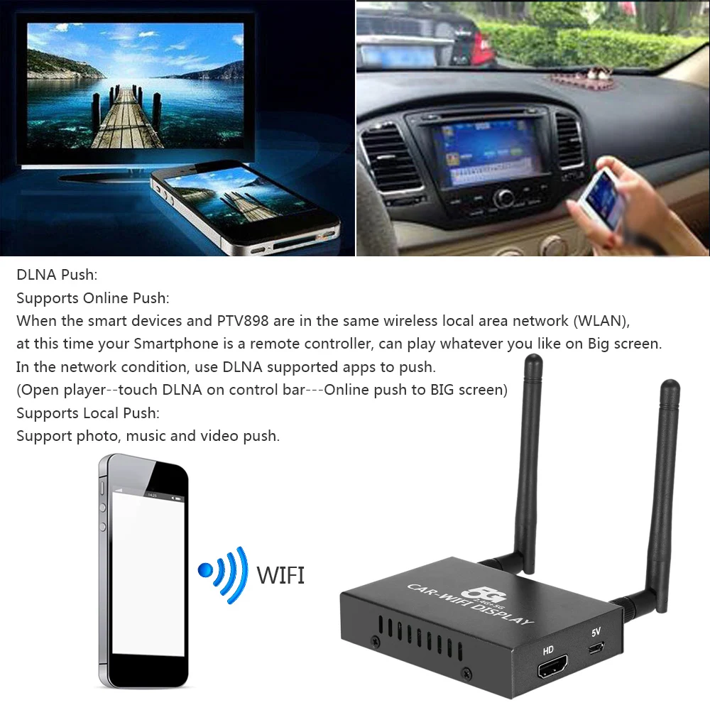 PTV898 автомобильный Wi Fi дисплей 5G/2 4G Full HD 1080P WiFi приемник система Linux Airplay Зеркальное