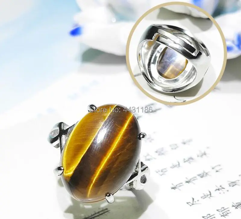 Tibetan Silver Hand-Inlay Natural Tiger's-Eye Stone Crystal Ring Man/Lady Good Quality Finger Ornaments/Free Gift Box | Дом и сад