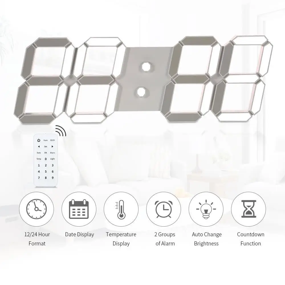 СВЕТОДИОДНЫЙ 3D Белый цифровые настенные часы с пультом дистанционного