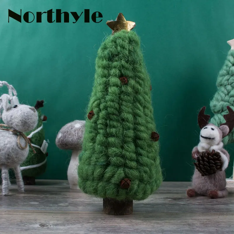

Northyle Little Tiny Green Christmas Tree Wool Craft Miniature Figurine For Kid's Gift Vintage Bedroom Home Decoration