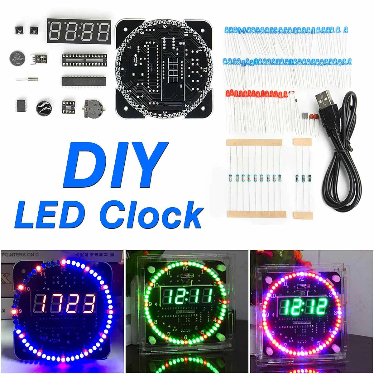 DIY светодиодный электронный цифровой будильник DS1302 вращающийся комплект 51 SCM обучающая доска 5 в xp отображение даты принцип дизайна