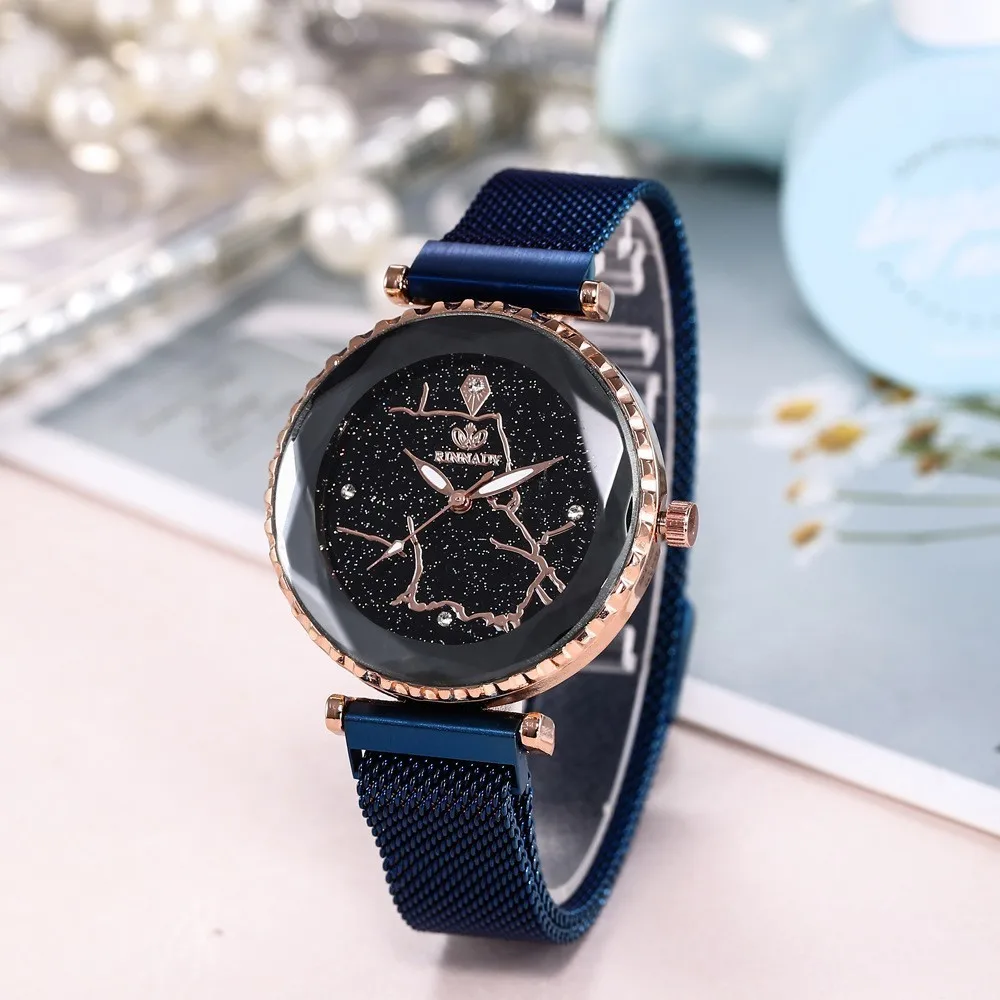 Женские кварцевые наручные часы montre femme роскошные сетчатые с магнитом и