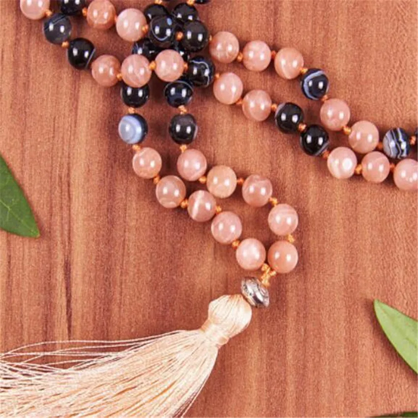 Handmademm Sunstone gules ленточки 108 цепочки и ожерелья Благослови e мала-Йога счастливый