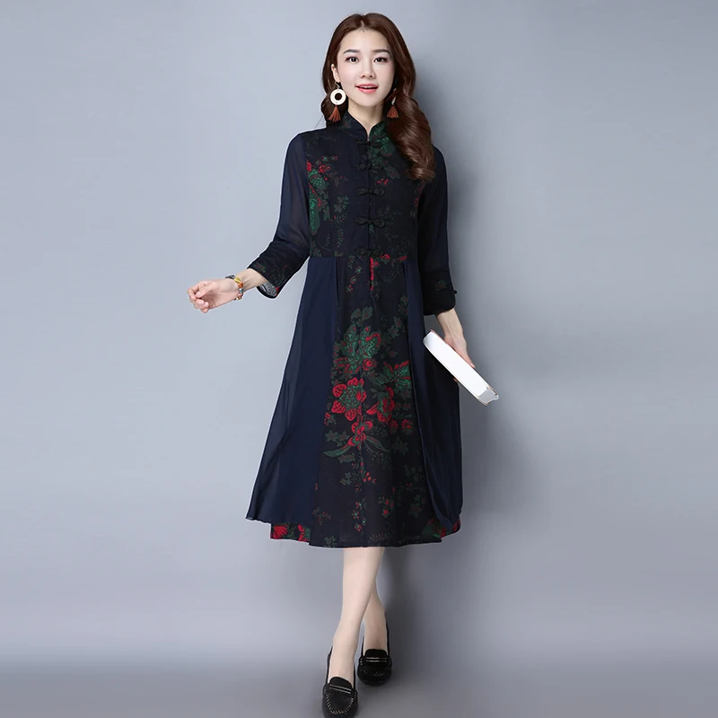 Китайский Стиль леди Qipao Robe Одежда Новый Демисезонный Для женщин Цветочный принт