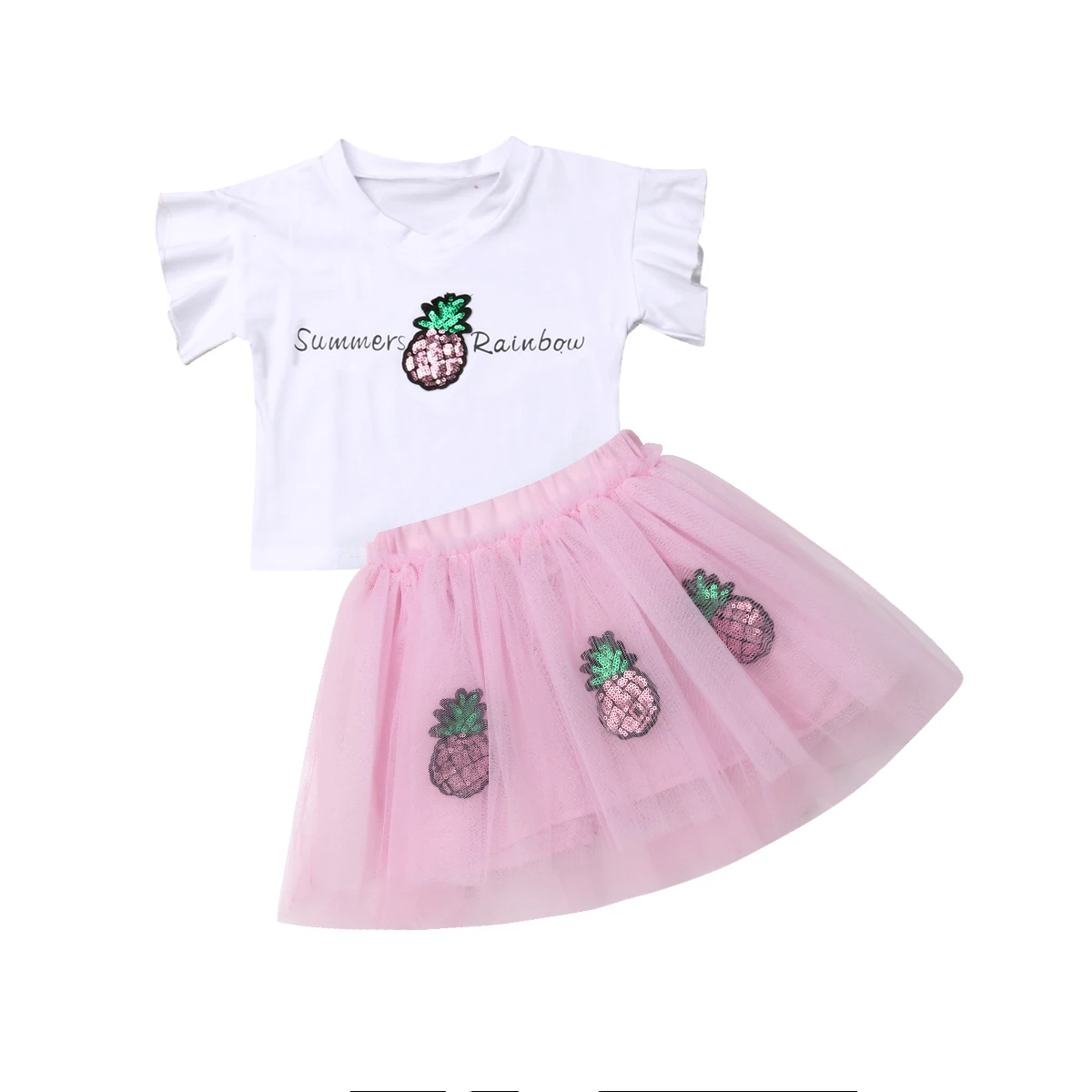 Little Girls Pineapple Skirt Clothes Set Toddler Baby Kids Girl Pineapples T-shirt Tops Tutu Tulle Skirts Outfits 0-5T | Детская одежда