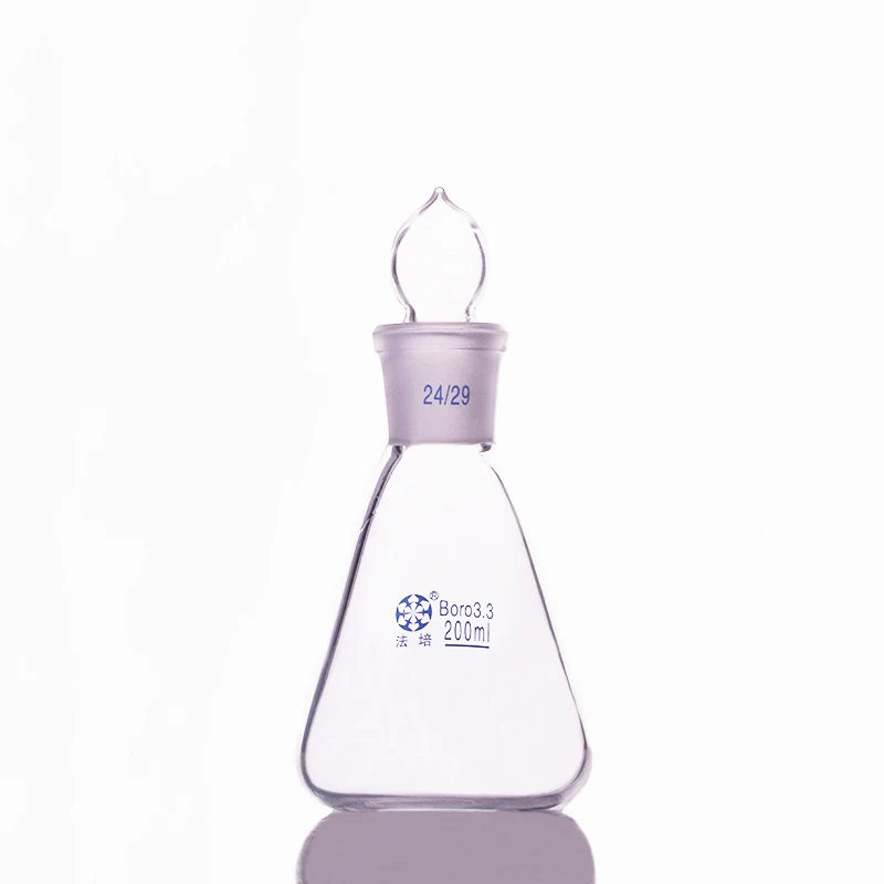 Conical flask with standard ground-in glass stopper,Capacity 200ml,joint 24/29,Erlenmeyer flask with standard ground mouth