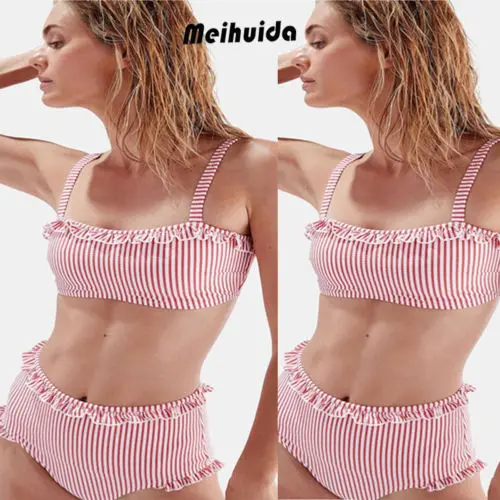 Summer Womens Pink Striped Swimwear Bandage Push-Up Bikini Set Brazilian Triangle Swimsuit Beachwear | Спорт и развлечения