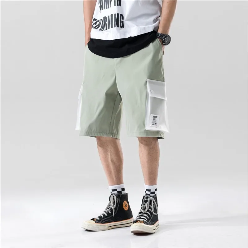 Шорты карго мужские свободного кроя уличная одежда в стиле пэчворк двухцветные