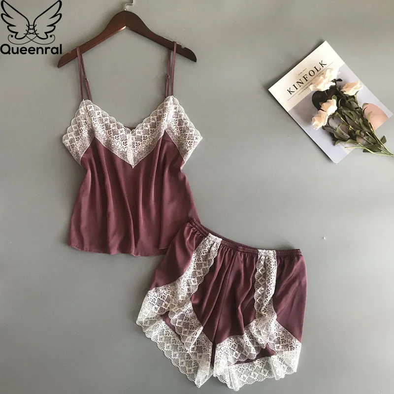Queenral женские пижамы для сна Lounge сексуальное женское белье Femme шелковый атлас