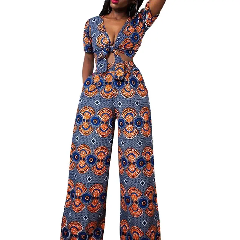 Комплект из двух предметов для женщин Boho Этническая модный принт Глубокий V