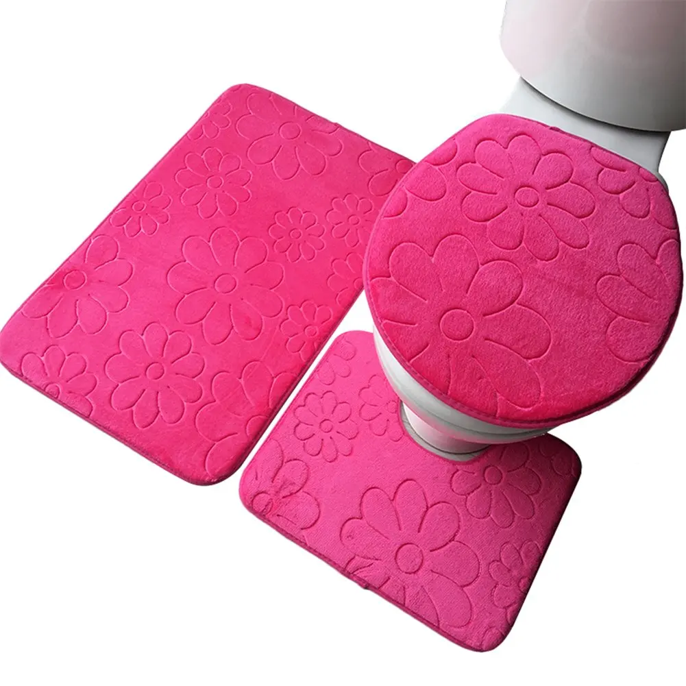 Набор для ванной из 3 предметов набор туалетных ковриков унитаза (розовый) | Дом и