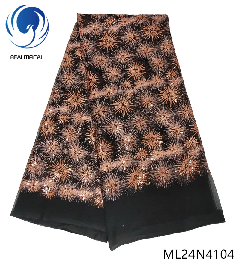 

BEAUTIFICAL french mesh tulle fabric african sequins lace fabrics french tulle 5 yards fabric for women ML24N41