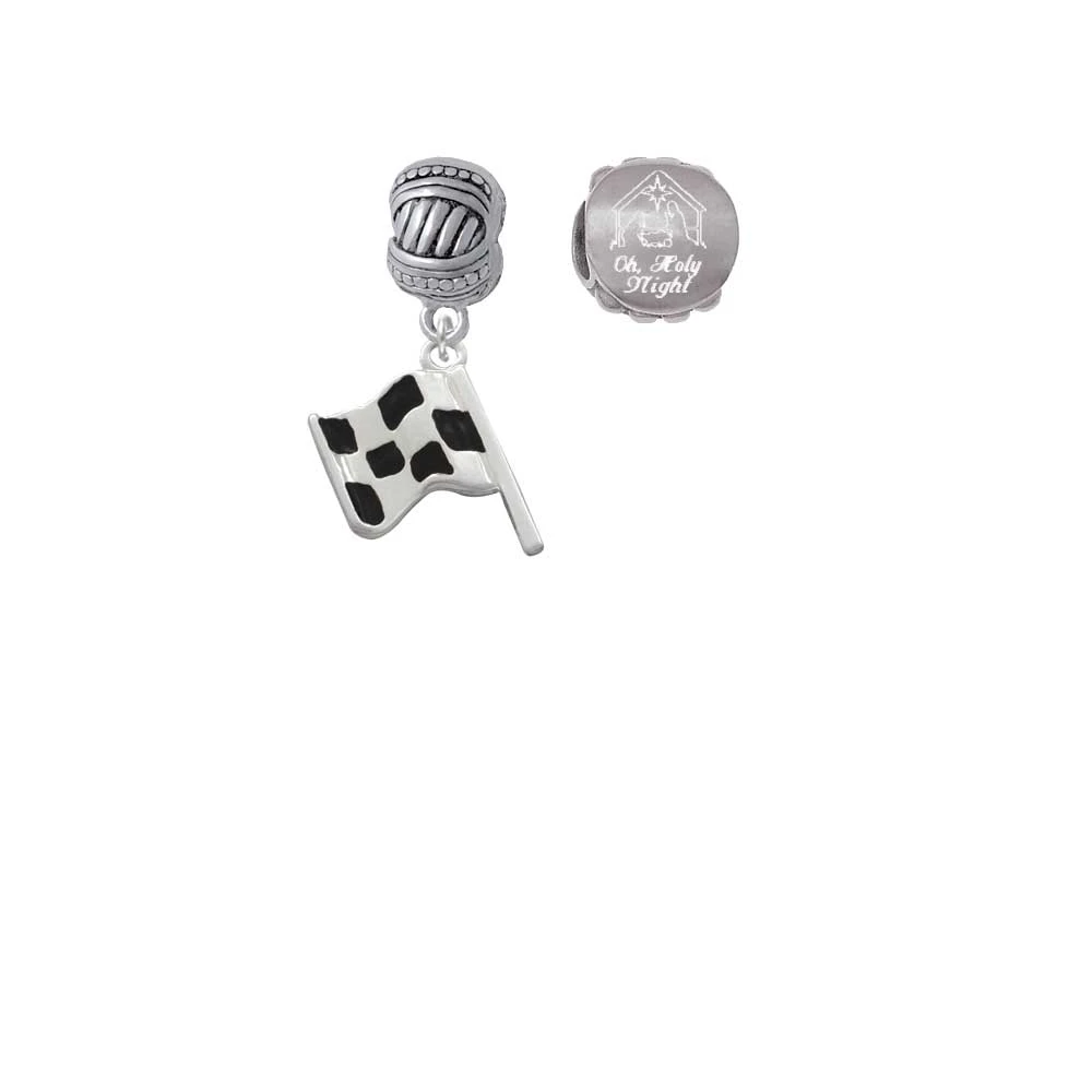 Silvertone клетчатый Race Flag Come Let us Adore Him Charm Beads (набор из 2) |