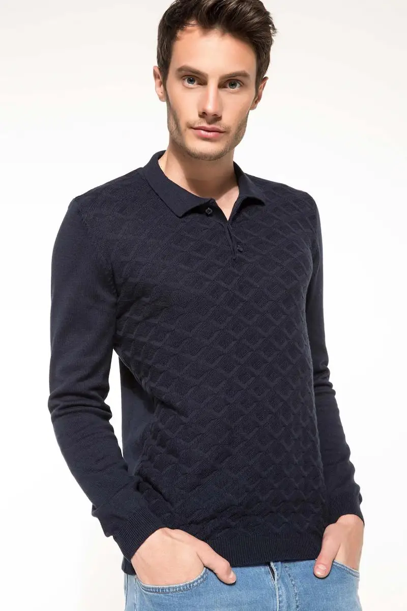 DeFacto Camisetas Masculinas Поло Воротник Slim Fit вязaный свитeр| |