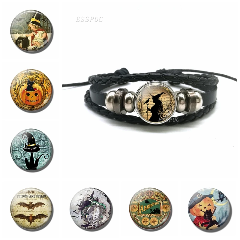 Модный черный кожаный браслет на Хэллоуин стеклянный купольный готический