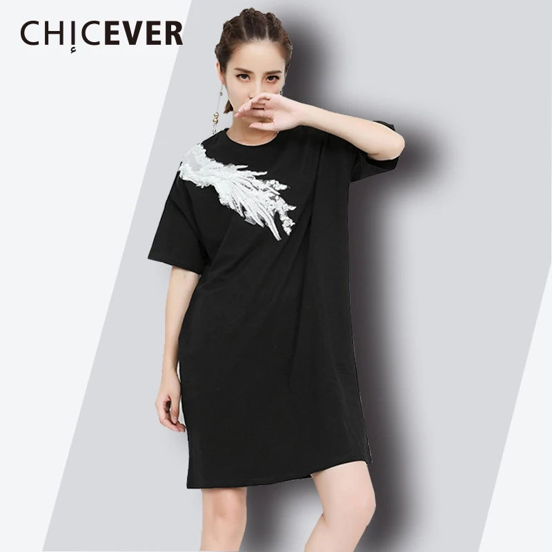 CHICEVER футболка с вышивкой для Для женщин круглым вырезом Половина рукава 2018