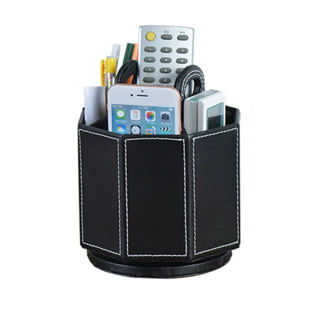 

PU Leather Rotatable Remote Control Holder Storage box for TV Remote Phone Eyeglasses black plain weave